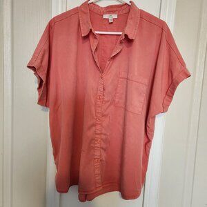 Como Vintage Top - Peach Orange, Casual, Fun, Button down, Relaxed, Jeans, 1XL